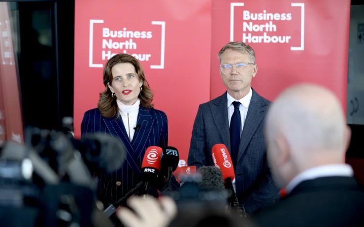 Finance Minister Nicola Willis and Public Service Minister Paul Goldsmith after a pre-Budget announcement targeting job numbers in the sector.