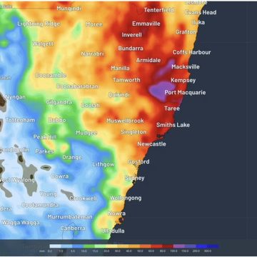 Forecast accumulated rain in eastern NSW during the next three days. (Weatherzone)