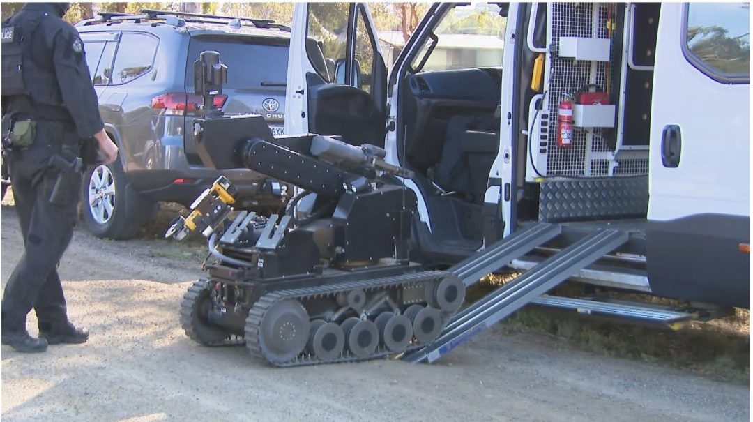 Police deployed a robot during a raid on a rural property at Lara in Victoria.