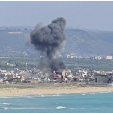 Smoke billows as Israel strikes Tyre in southern Lebanon.