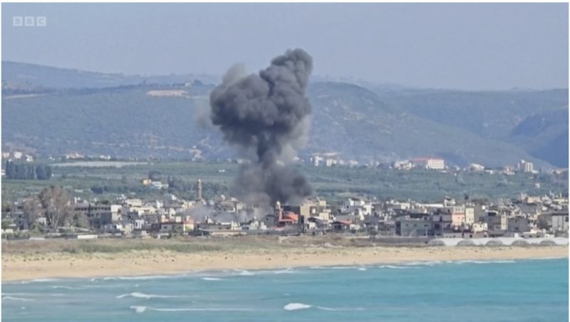 Smoke billows as Israel strikes Tyre in southern Lebanon.