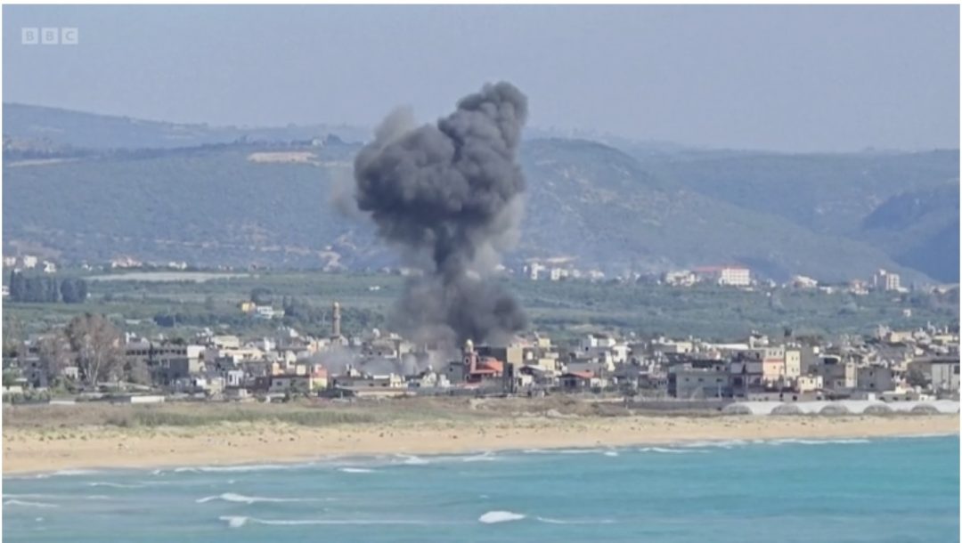 Smoke billows as Israel strikes Tyre in southern Lebanon.