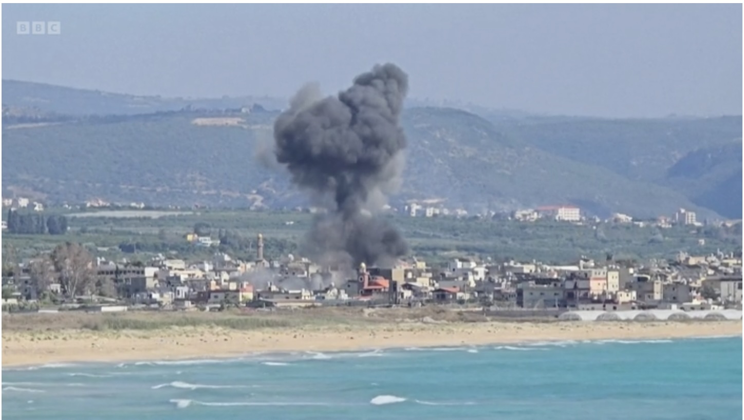 Smoke billows as Israel strikes Tyre in southern Lebanon.