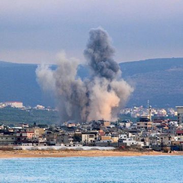 Smoke rises into the air following an Israeli strike near the southern city of Tyre on Wednesday.