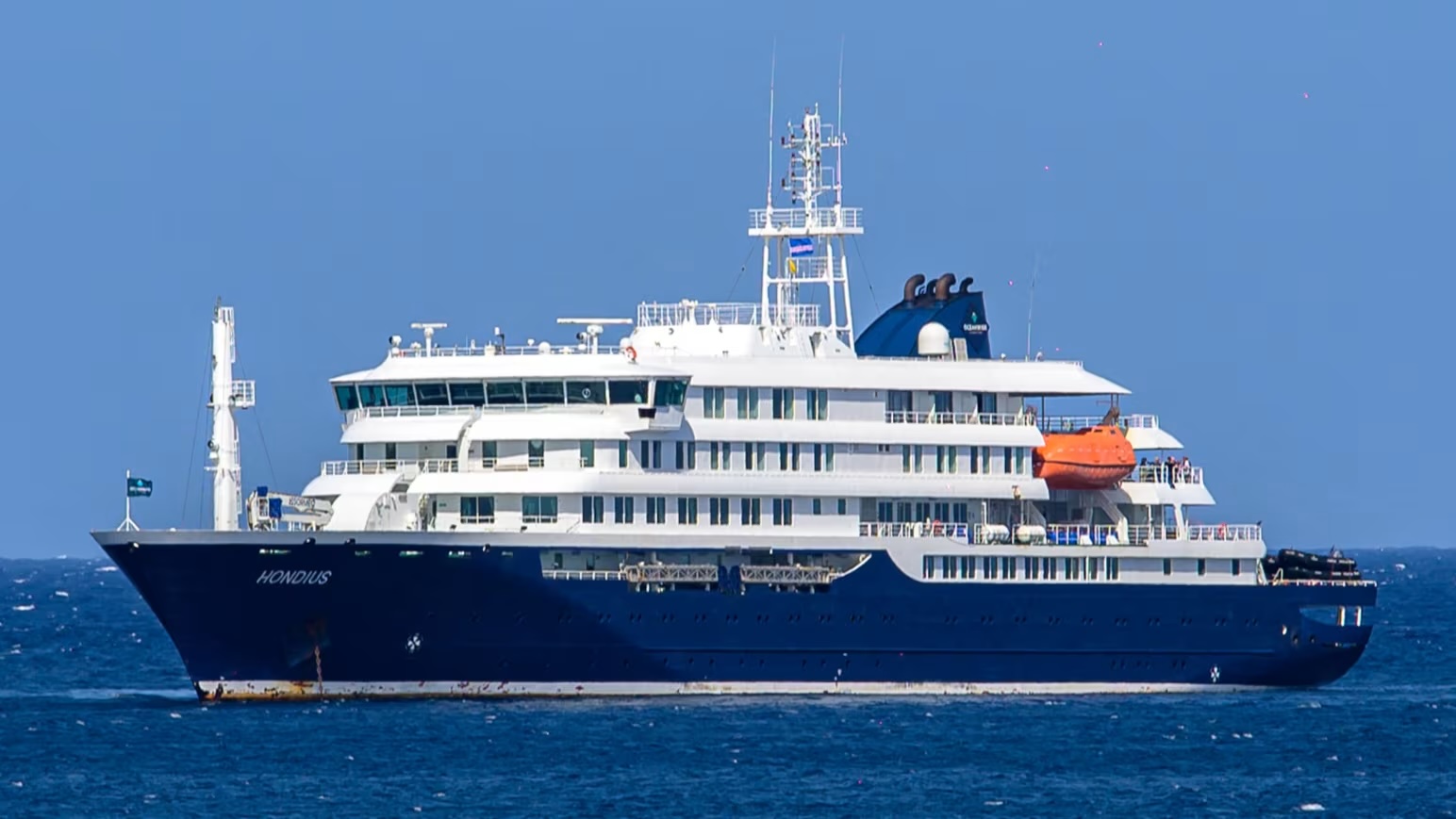 The cruise ship MV Hondius stationary off the port of Praia, Cape Verde, on May 3, 2026.