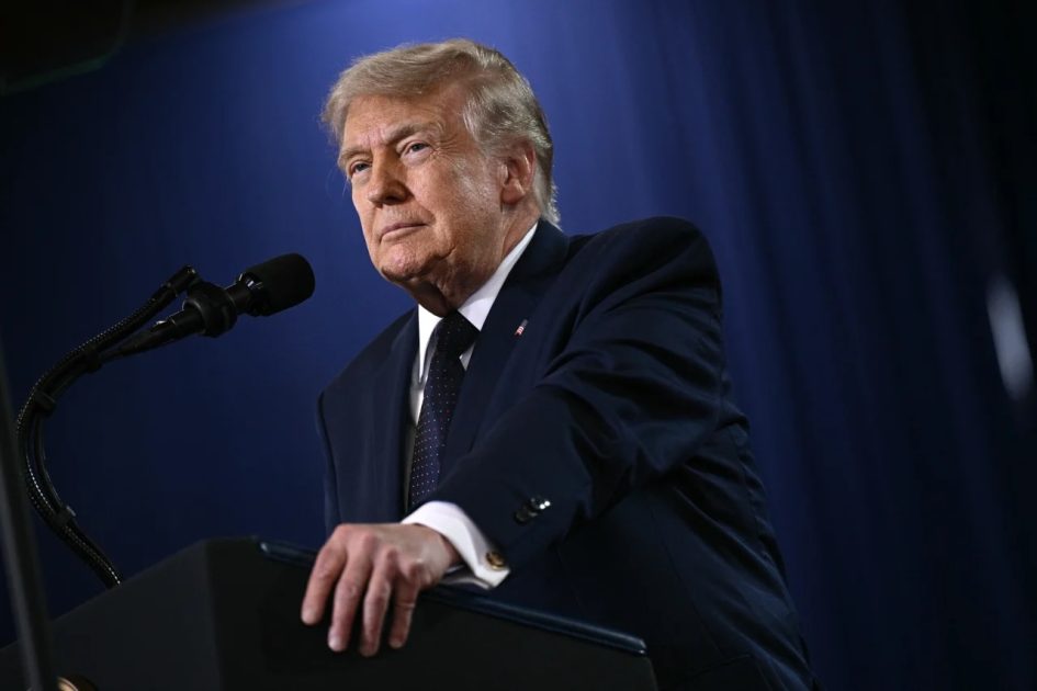 US President Donald Trump delivers a speech about the economy at Rockland Community College Fieldhouse in Suffern, New York, on May 22.