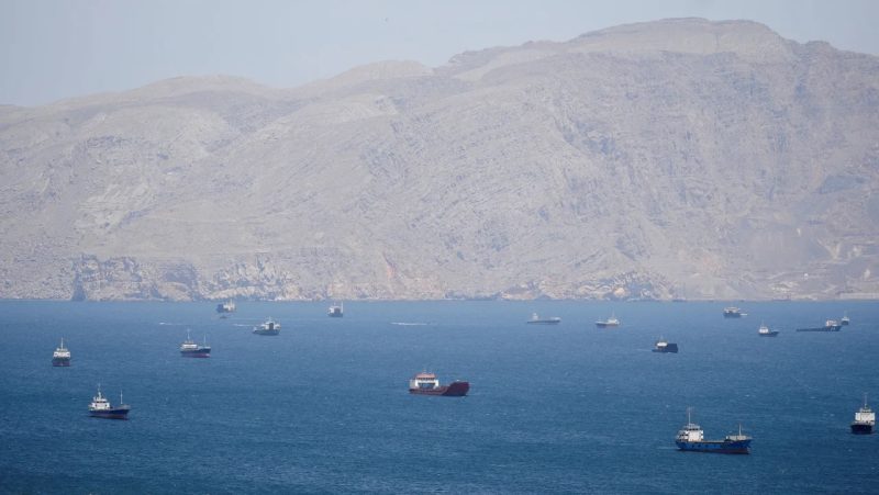 Vessels are seen in the Strait of Hormuz, Musandam, Oman, on April 27