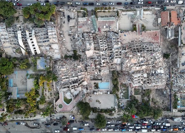 A drone view shows buildings destroyed by earthquakes, in La Guaira, Venezuela, June 26.