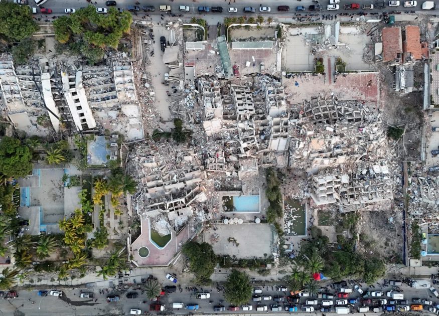 A drone view shows buildings destroyed by earthquakes, in La Guaira, Venezuela, June 26.