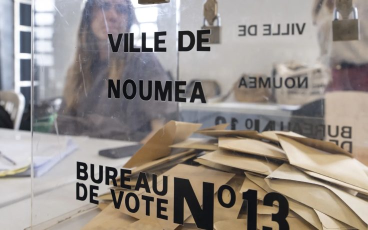 A ballot box is seen at the Salle Omnisports during provincial elections in Noumea, New Caledonia, on 28 June 2026.