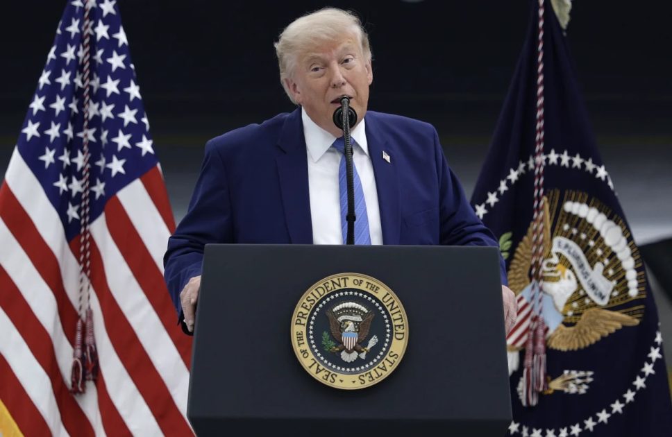Donald Trump delivers remarks at Joint Base Andrews, Maryland on June 19.