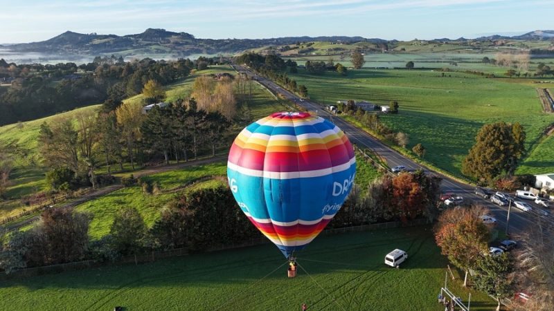 The hot air balloons are a part of the Fire & Ice Hot Air Balloon Glow and Laser Festival being held in the town on Sunday.