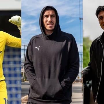The three players with Pacific Islands heritage playing in the 2026 FIFA World Cup from L-R- Max Crocombe, Michael Boxall and Marko Stamenic.