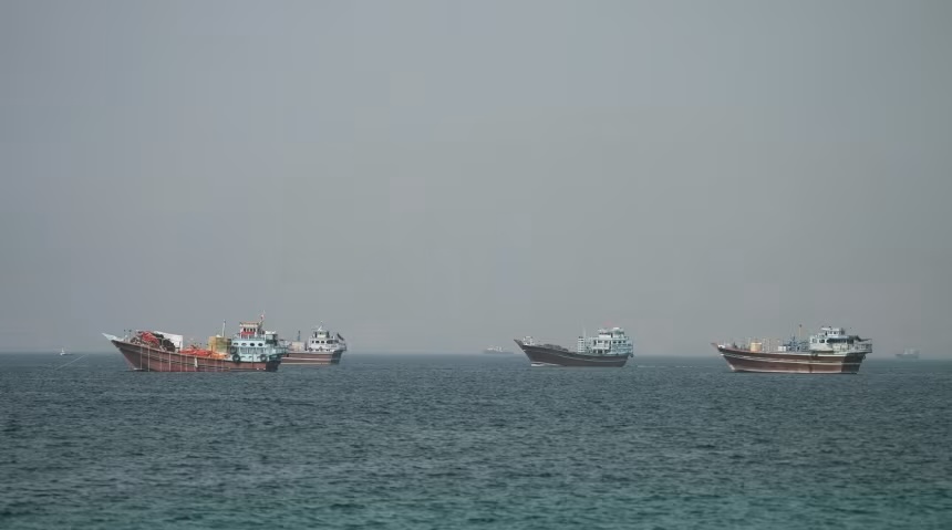 Vessels at the Strait of Hormuz, as seen from Musandam, Oman, on Thursday.