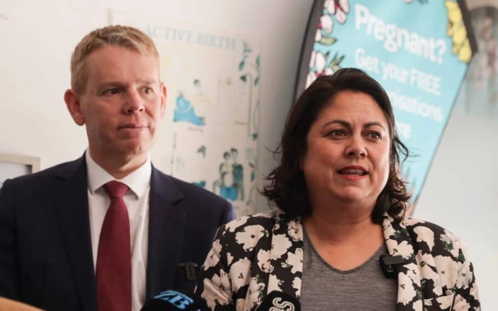 Labour leader Chris Hipkins and health spokesperson Dr Ayesha Verrall promise free maternity scans if elected.