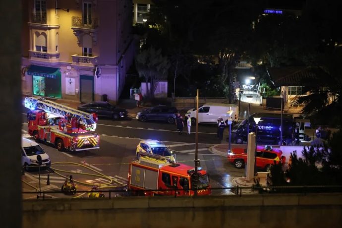 Monaco emergency services on the ground near the site of an explosion in a residential building in Monaco on Monday evening.