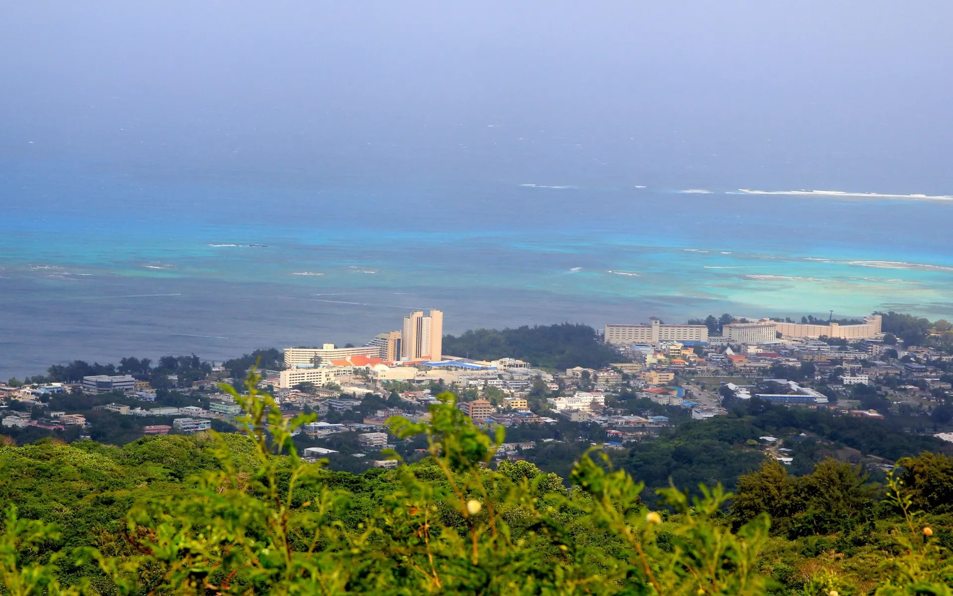 Aerial view of Garapan, Saipan seen from Mt Tapochao, Saipan's highest peak.