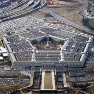 The Pentagon in Arlington, Virginia, is seen from the air on March 3, 2022.