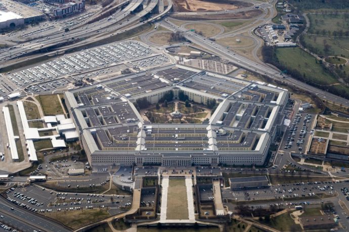 The Pentagon in Arlington, Virginia, is seen from the air on March 3, 2022.