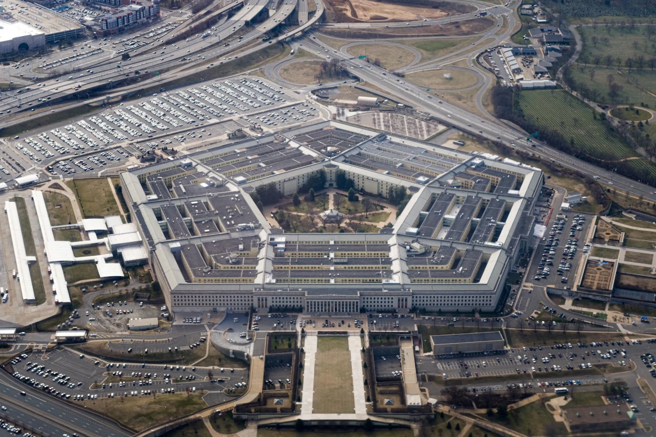 The Pentagon in Arlington, Virginia, is seen from the air on March 3, 2022.