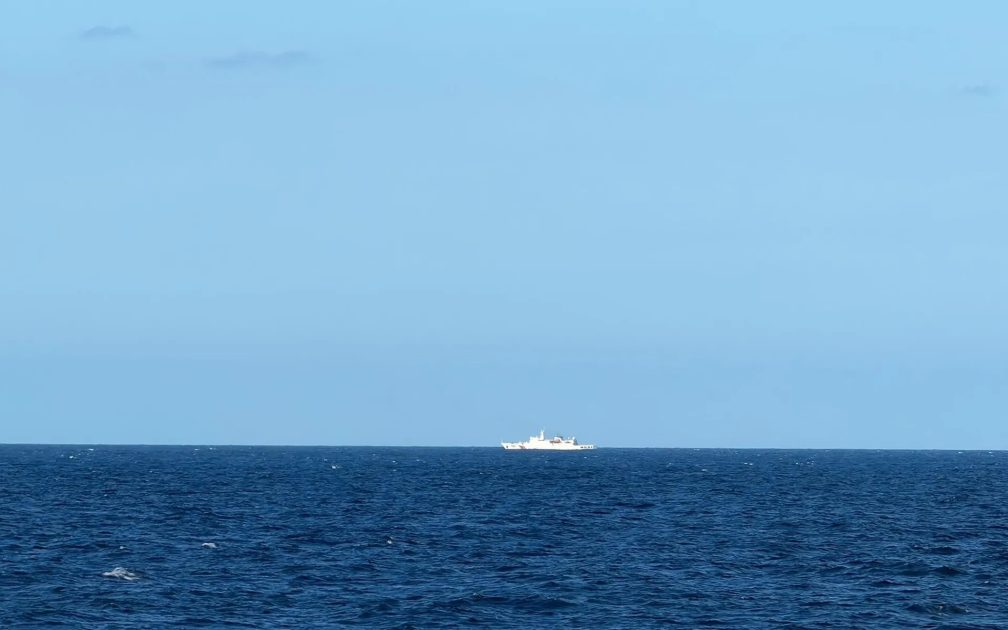 A photo by the Taiwan Coast Guard shows the Chinese Coast Guard vessel No. 1303 being detected 23 nautical miles northwest of Pengjia Islet.