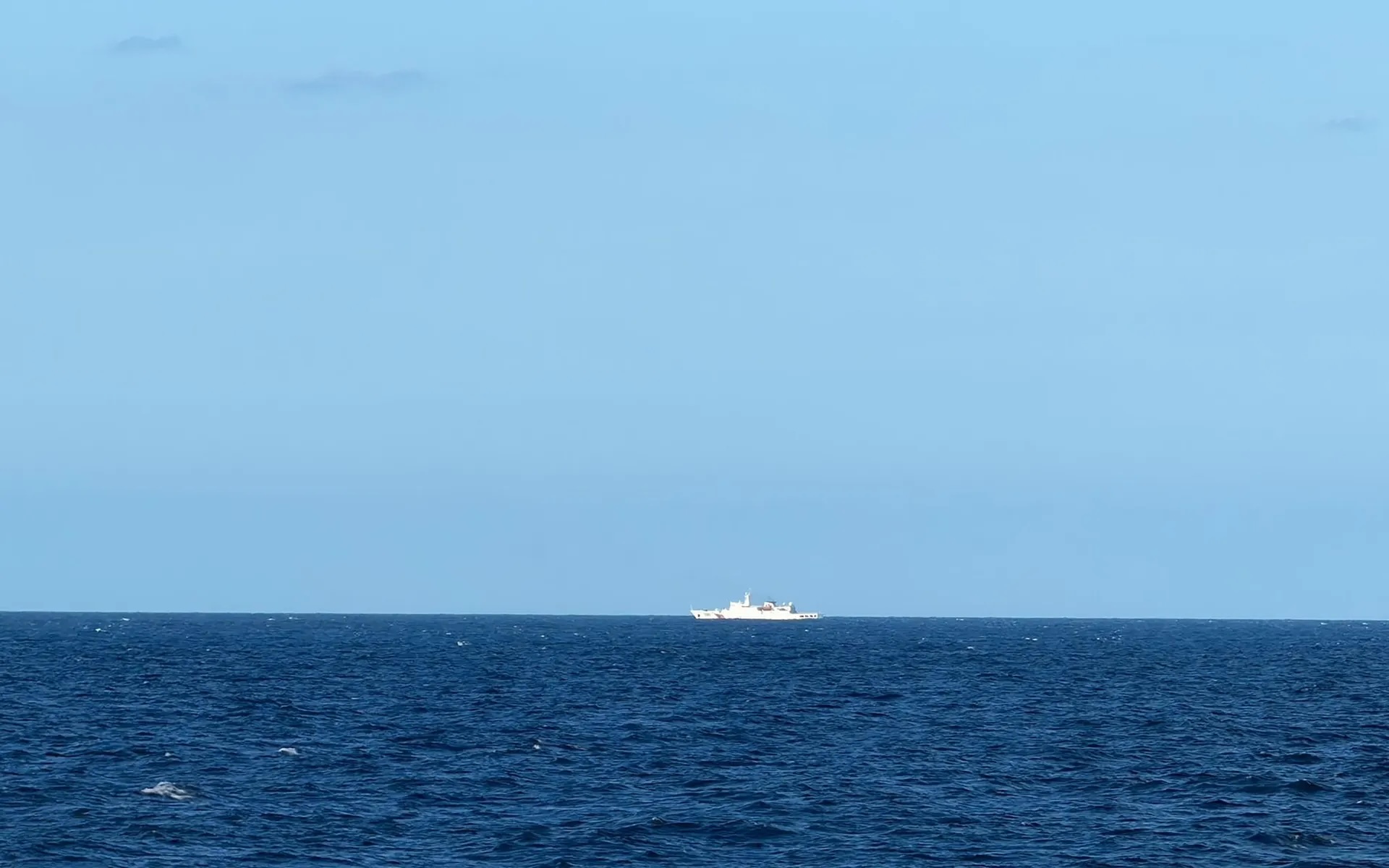 A photo by the Taiwan Coast Guard shows the Chinese Coast Guard vessel No. 1303 being detected 23 nautical miles northwest of Pengjia Islet.