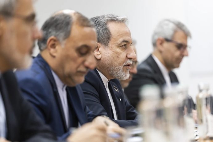 Iran's Foreign Minister Abbas Araghchi speaks during a bilateral meeting between Switzerland and Iran during a second round of US-Iranian talks in Geneva on February 17.