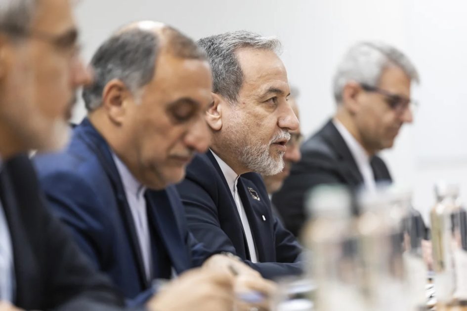 Iran's Foreign Minister Abbas Araghchi speaks during a bilateral meeting between Switzerland and Iran during a second round of US-Iranian talks in Geneva on February 17.