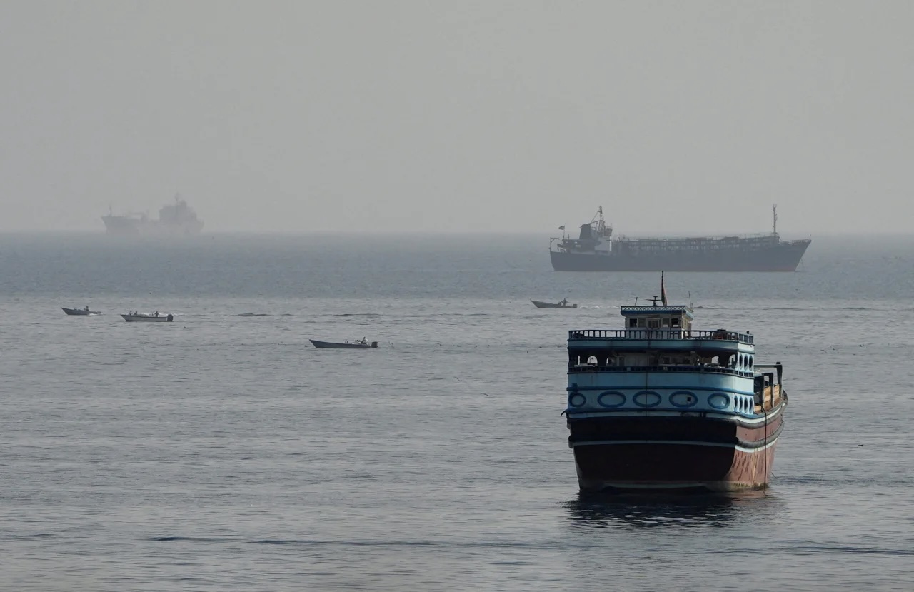 Vessels in the Strait of Hormuz, as seen from Musandam, Oman, on Monday, August 3.